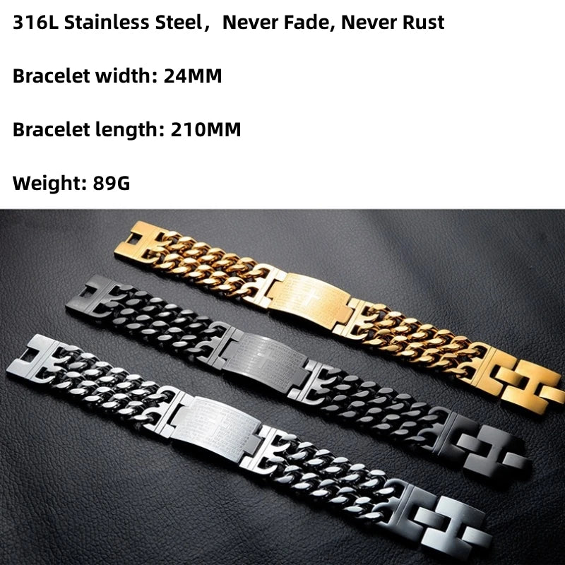 Pulsera de cadena cubana de acero inoxidable 316L de 24 mm de ancho HNSP para hombre, joyería para hombre, pulseras de cadena de mano, accesorio punk