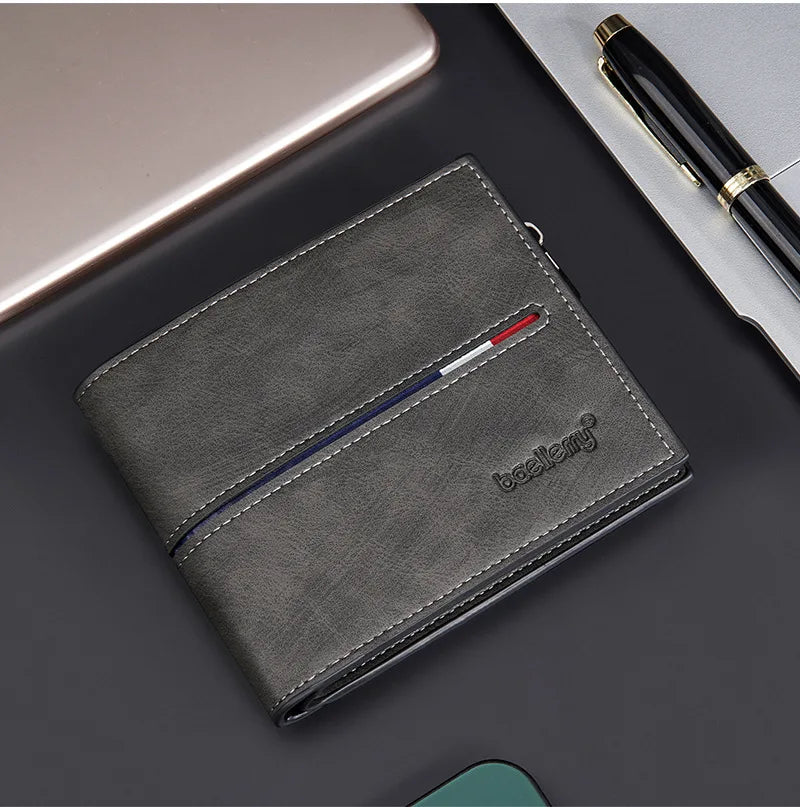 2024 Fashion PU Leather Men's Wallet Short Zipper Card Holder Simple Slim Coin Pocket Leisure Short Wallet