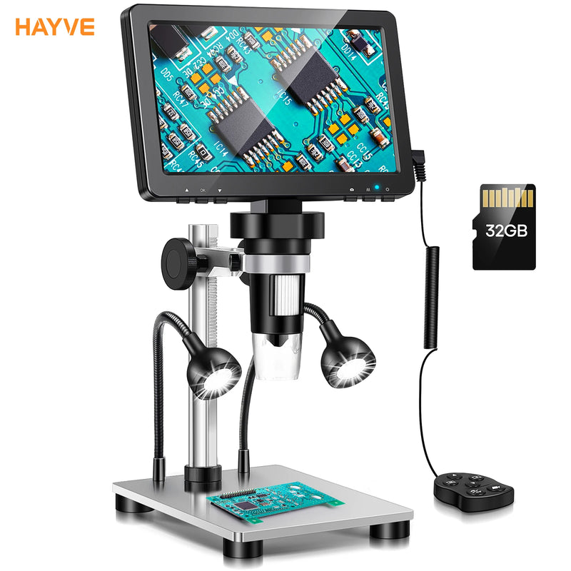 Microscopio digital Hayve de 7 pulgadas con zoom de 1200X, microscopio electrónico de 12 MP de alta definición, cámara de aumento para soldar, reparar teléfonos