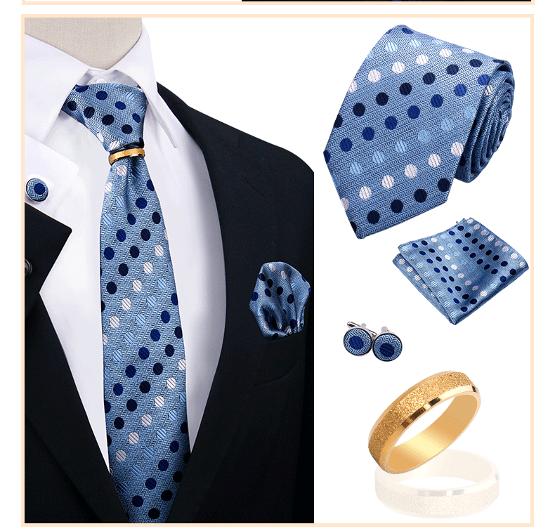 Corbatas para hombre con juego de broches y anillos, diseño de marca, corbatas, pañuelos, gemelos, regalos para bodas y fiestas, accesorios para hombre