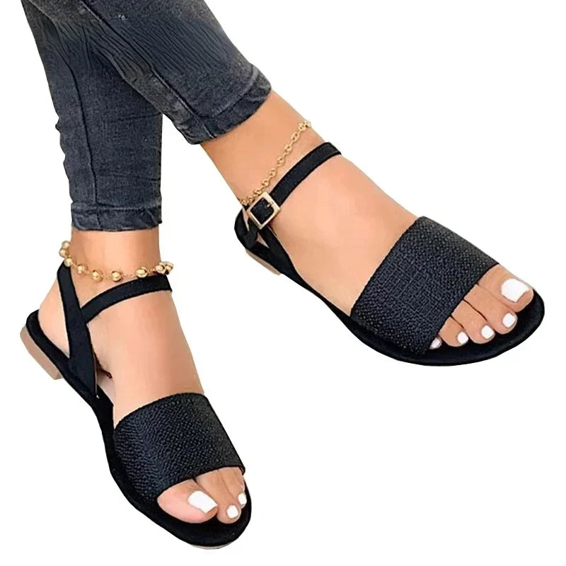 Women's Sandals 2024 New Summer Flats Ankle Strap Casual Roman Shoes Ladies Open Toe Gladiator Fashion Woman Sandals Zapatos