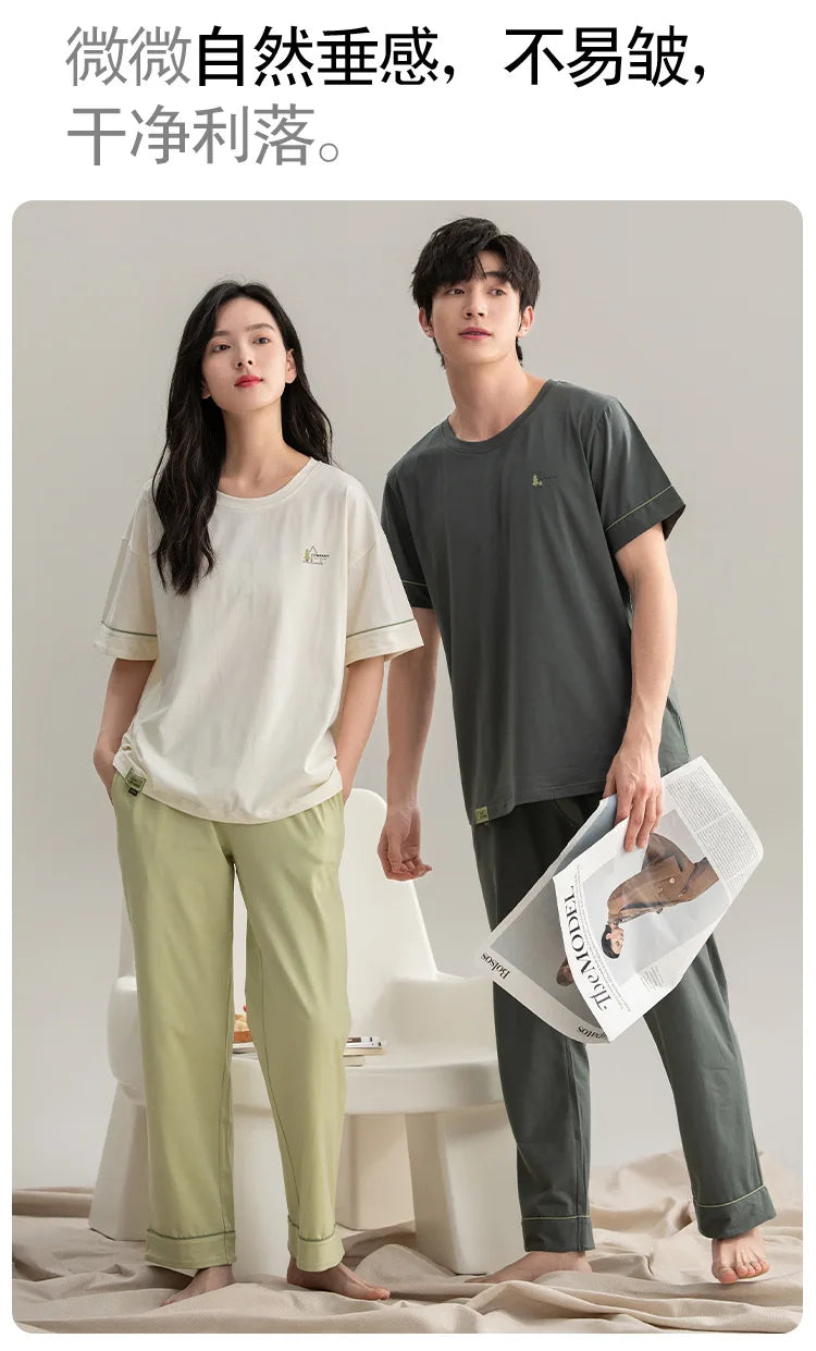 Couple Pajamas Summer Cotton Short Sleeve Trousers Sleepwear men's women's 2024 new simple loungewear pijama feminino Hombre