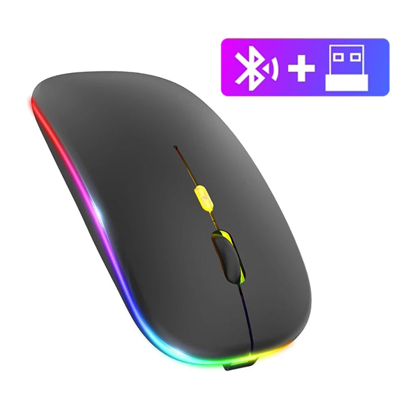 Ratón inalámbrico Bluetooth 5.1 de 1600 DPI, recargable, con retroiluminación RGB, ergonómico, silencioso, receptor USB de 2,4 GHz para ordenador portátil y PC