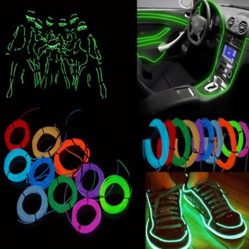 Flexible Neon Light Glow EL Wire Rope Cable LED Lights For Christmas Dance Rave Decoration DIY Shoes Clothing USB LED Strip Lamp