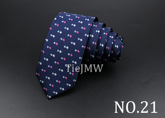 Men's Classic Skinny Stripe Necktie Red Navy Blue Ties Jacquard Woven Solid Plaid Dots Tie Daily Wear Cravat Wedding Party Gift