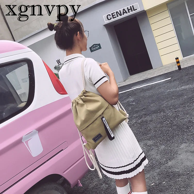 xgnvpy 2023 Canvas Drawstring Backpack Fashion School Gym Drawstring Bag Women Stylish Trendy Wearable  Versatile Bag