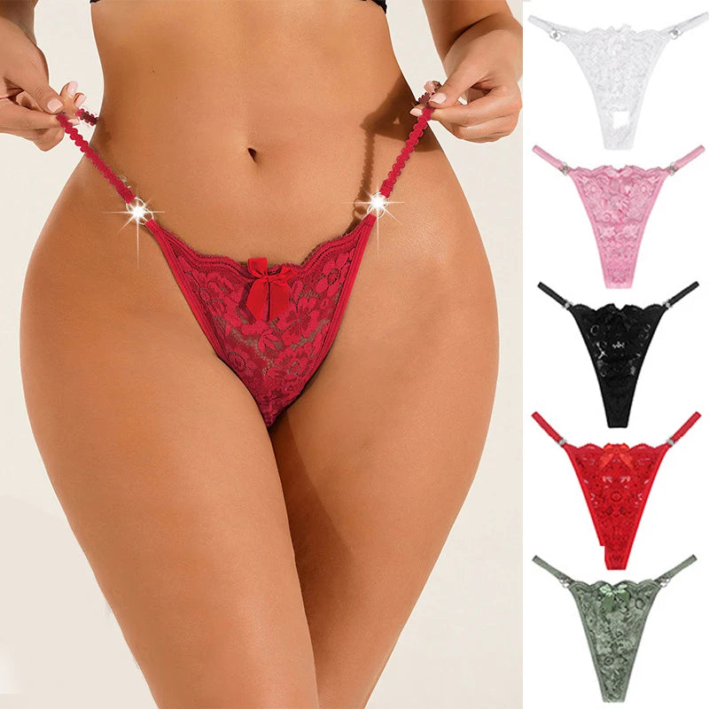 Tangas de encaje blanco sexy, lencería para mujer, lindo lazo con nudo, tanga invisible para mujer, bragas femeninas, bikinis para niña, bragas para mujer