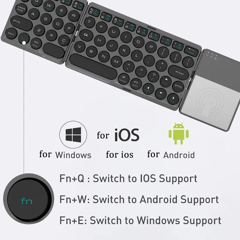 Teclado Bluetooth plegable con panel táctil, mini teclado inalámbrico, teclado recargable para tableta, portátil, iOS, Android y Windows