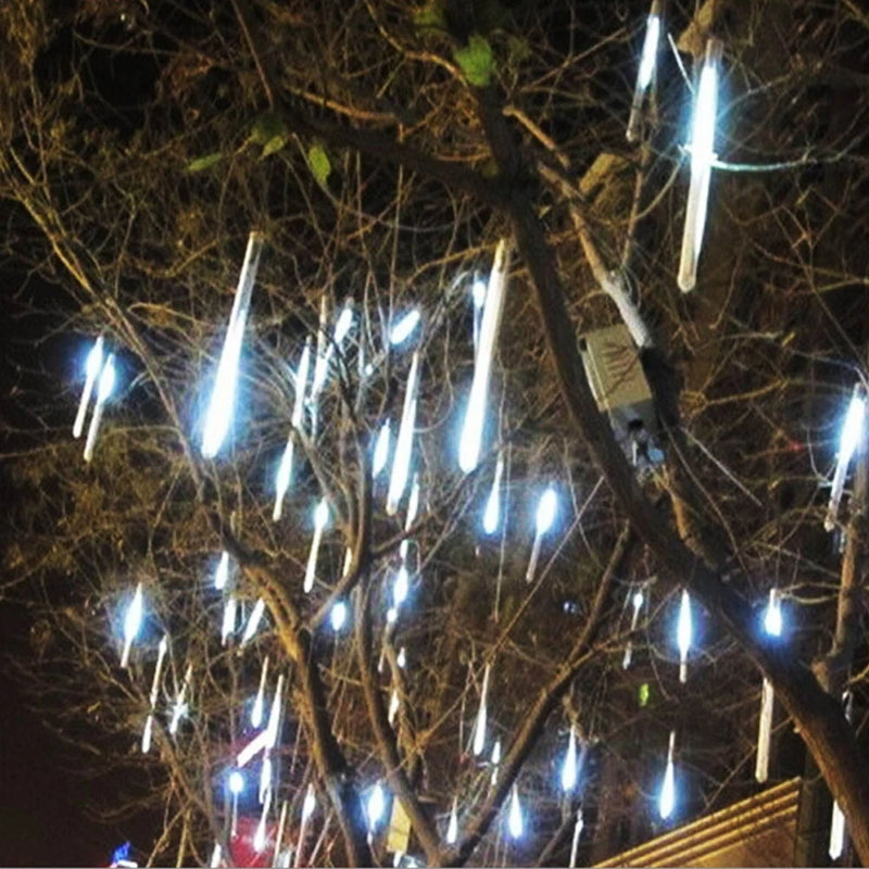 Luces navideñas de lluvia de meteoritos para exteriores, 10 tubos, 192 luces LED colgantes para jardín, árbol, fiesta, decoración, lámpara