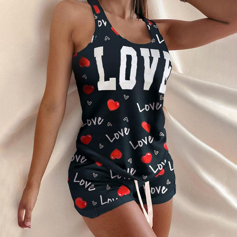 Tracksuit Pajama Sets Women Letter Design Drawstring Pajama Lounge Shorts Sets Female Summer Night Wear Suits