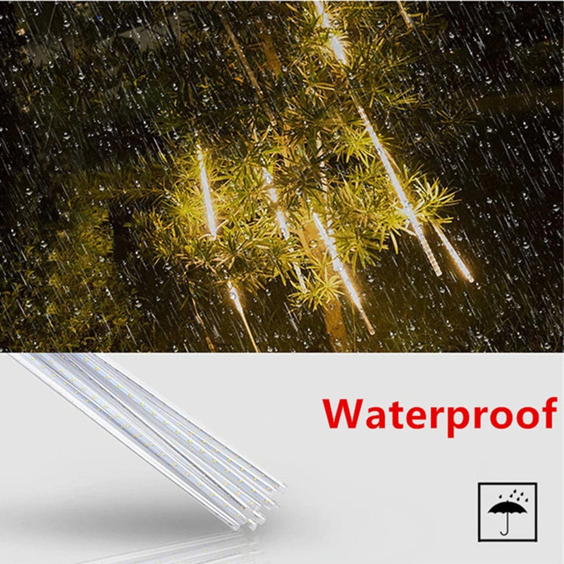 Luces navideñas de lluvia de meteoritos para exteriores, 10 tubos, 192 luces LED colgantes para jardín, árbol, fiesta, decoración, lámpara