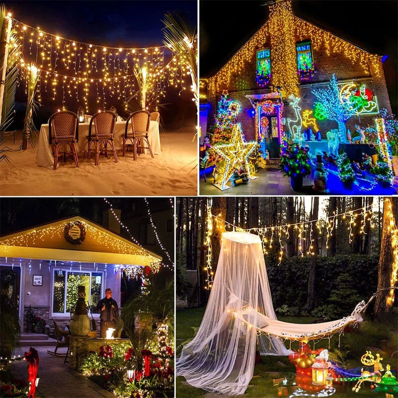 Christmas Lights Outdoor Led Icicle Curtain String Lights 4m 20m Street Garland Fairy Lights For New Year Christmas ornaments