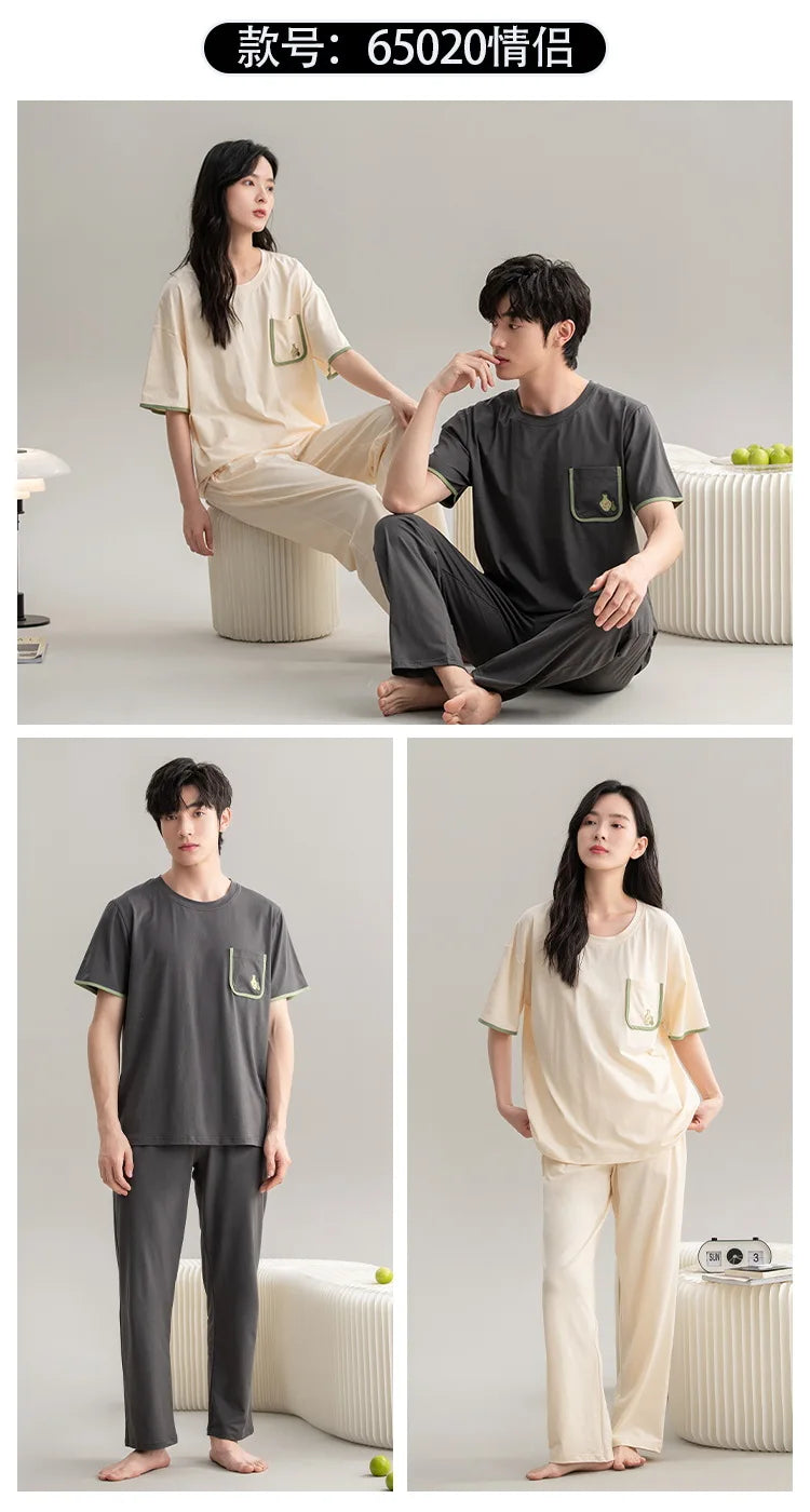 Couple Pajamas Summer Cotton Short Sleeve Trousers Sleepwear men's women's 2024 new simple loungewear pijama feminino Hombre