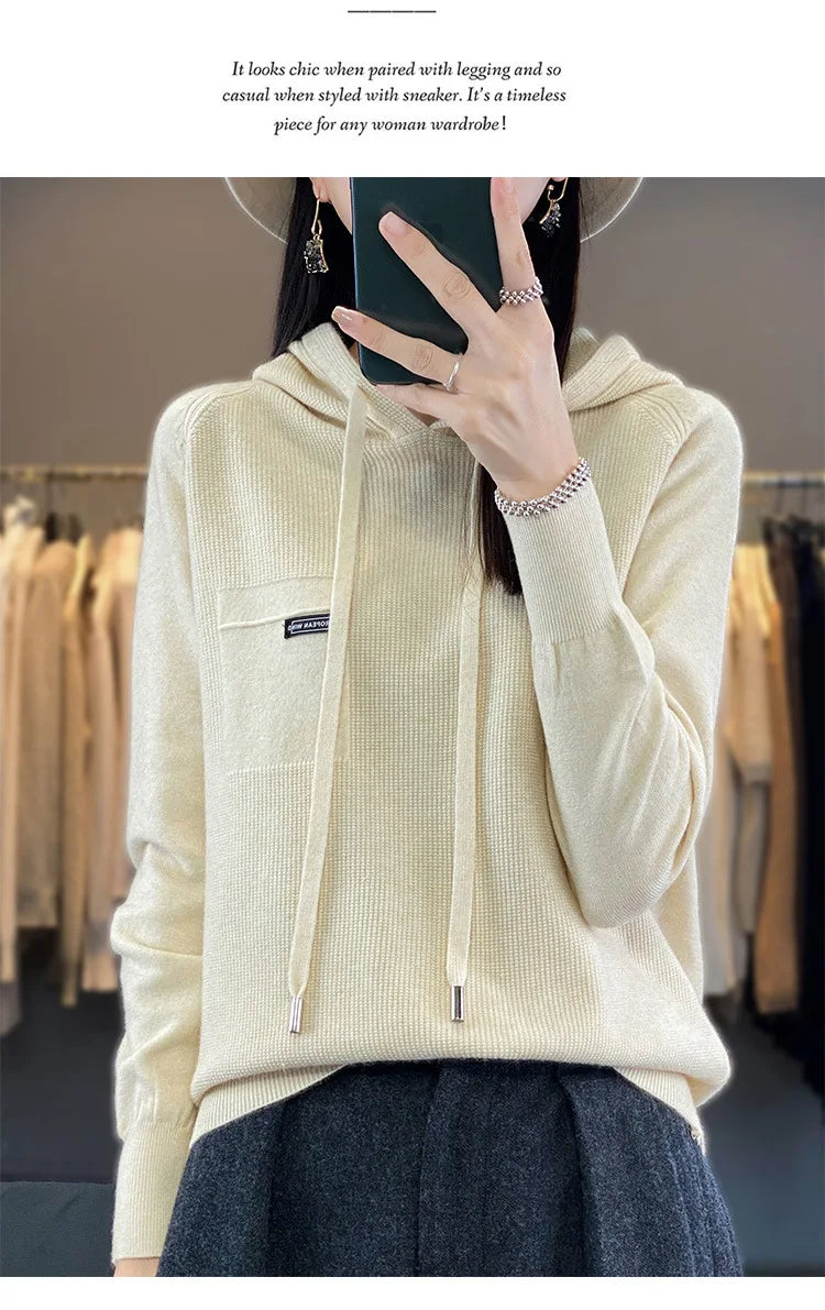 Autumn Winter Women Sweater 2024 Long Sleeve Hooded Pullovers Fashion Korean Knit Hoodie Sweaters Casual Warm Bottoming Jumper