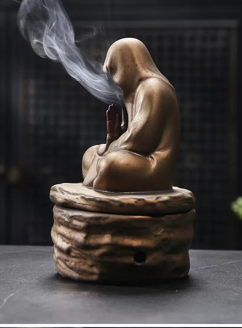 Ceramic Formless Buddha Meditation Incense Burner Backflow Monk Incense Holder Tearoom Office Yoga Zen Sculpture Decoration