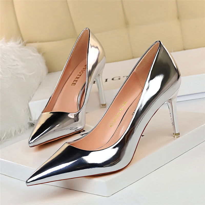 Women Metallic Leather Pumps 7.5cm 10.5cm High Heels Lady Stiletto Low Heels Wedding Bridal Silver Gold Sparkly Quality Shoes