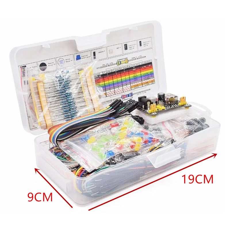 Kit de inicio para proyectos de bricolaje para Arduino UNO R3 Kit de bricolaje electrónico Conjunto de componentes electrónicos con caja Placa de pruebas de 830 puntos de conexión