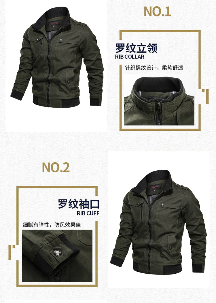 Casual solid color jacket, zippered pocket, stand up collar, oversized jacket, tough guy style, thin motorcycle top