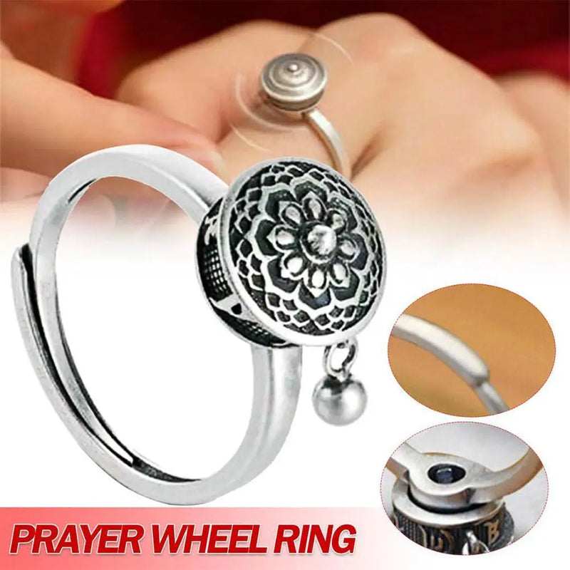 Retro Traditional Anxiety Relief Ring Adjustable Fidget Jewelry Women Gift Rotate Freely Anti Stress Anxiety Ring