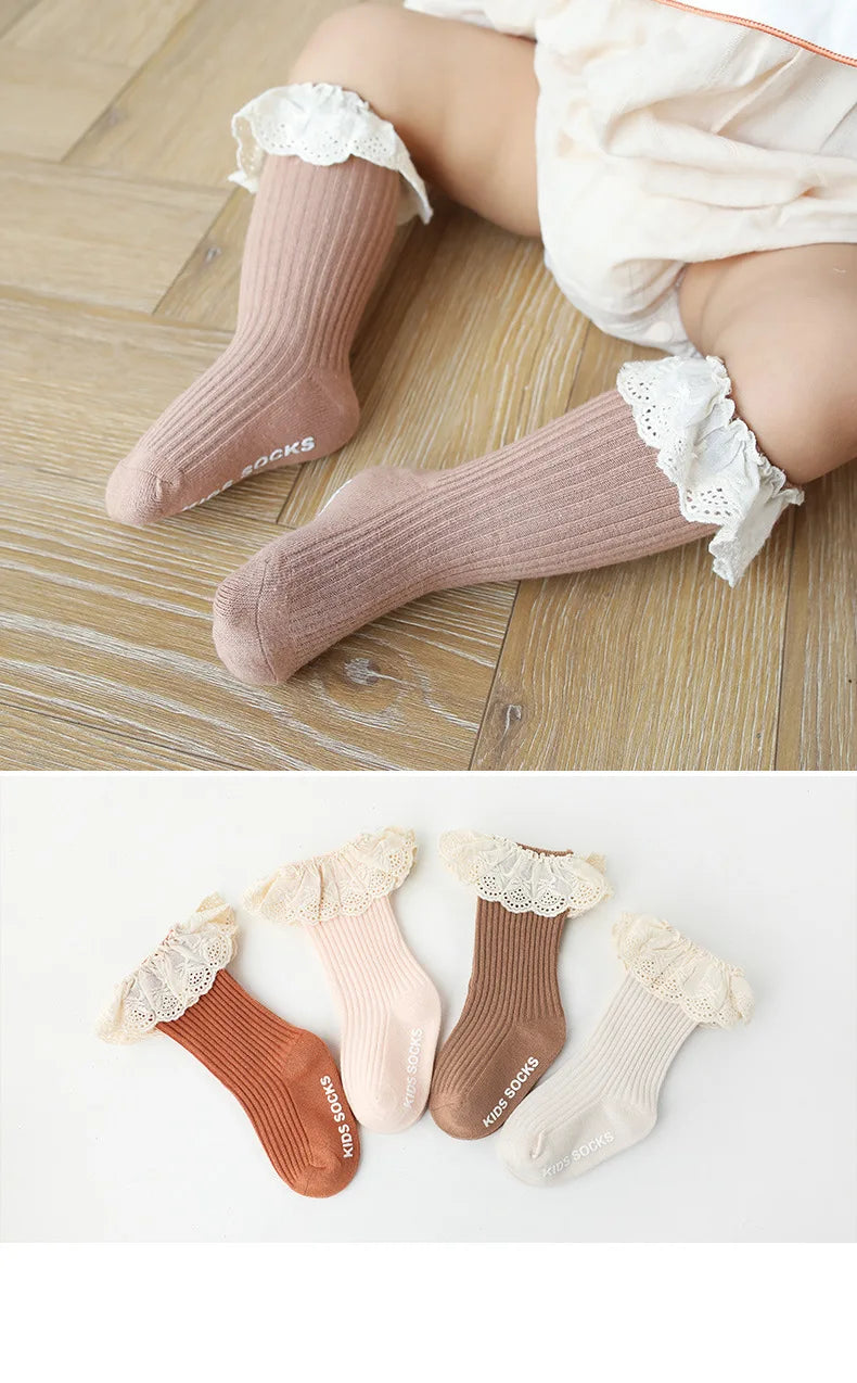 Calcetines para bebé, calcetines de encaje para recién nacidos, calcetines para niña hasta la rodilla, calcetines largos para bebés y niños pequeños, calcetines antideslizantes para el suelo, accesorios para bebés