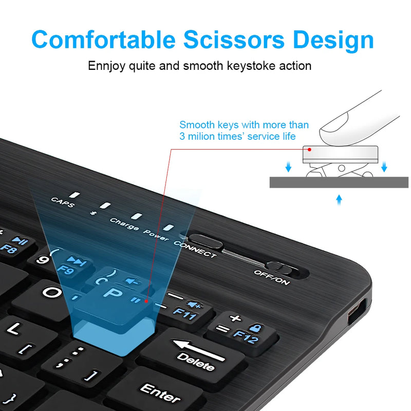 Teclado y ratón inalámbricos Bluetooth recargables para tabletas iOS, Android y Windows, iPad Air Mini Pro, teclado inglés y ruso