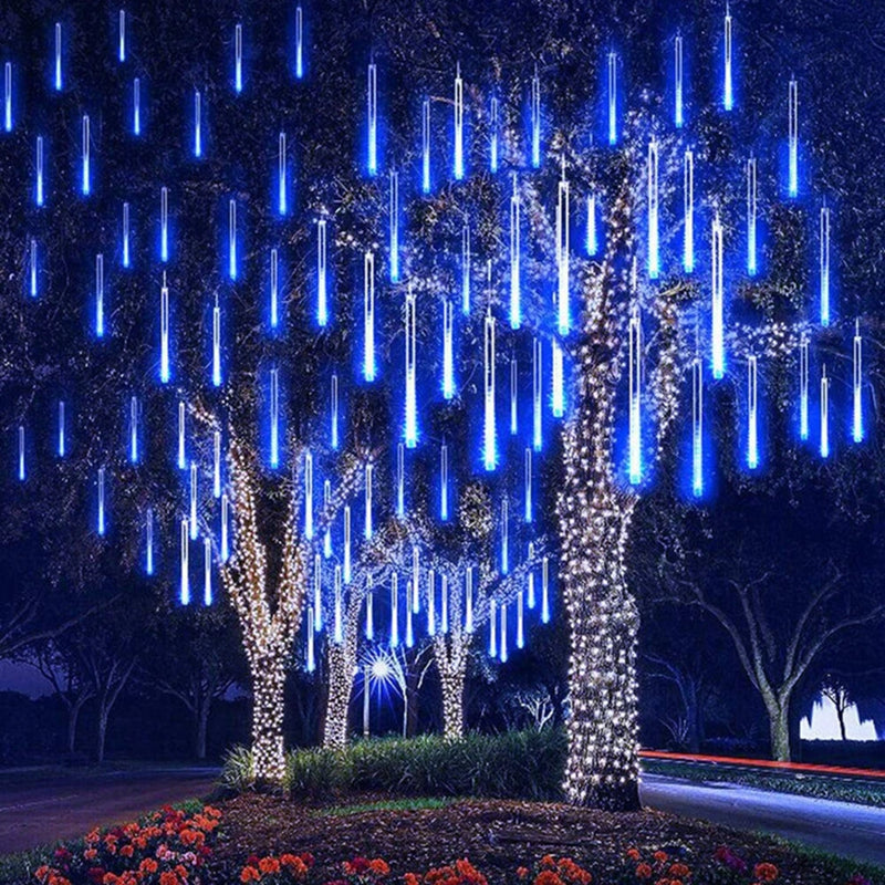 Luces navideñas de lluvia de meteoritos para exteriores, 10 tubos, 192 luces LED colgantes para jardín, árbol, fiesta, decoración, lámpara