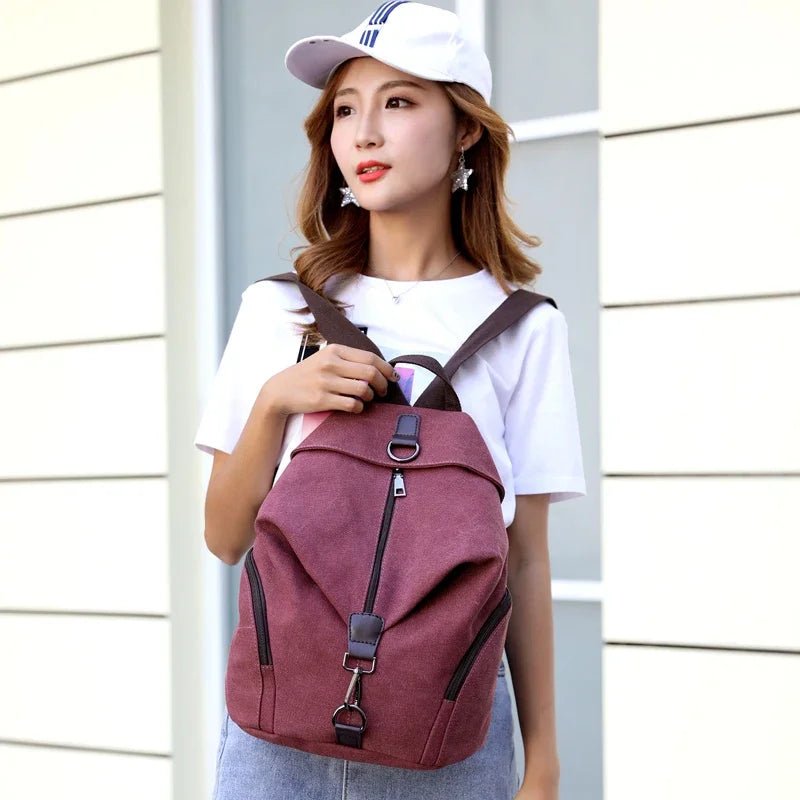 Fashion Canvas Female Backpack Multifuction Casual Backpack For Teenager Girls 2024 New Summer Women Large Capacity Shoulder Bag