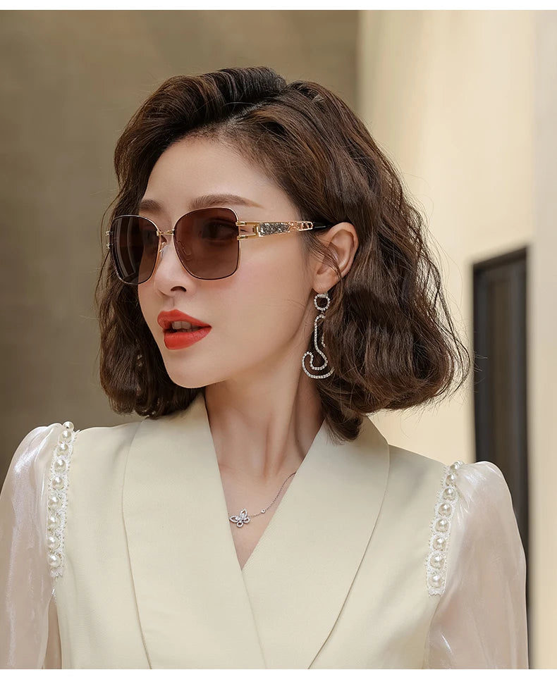 LIOUMO Elegant Polarized Sunglasses Women 2024 Brand Designer Fashion Glasses Women Diamond Eyewear Gradient Shades zonnebril