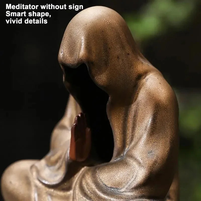 Ceramic Formless Buddha Meditation Incense Burner Backflow Monk Incense Holder Tearoom Office Yoga Zen Sculpture Decoration