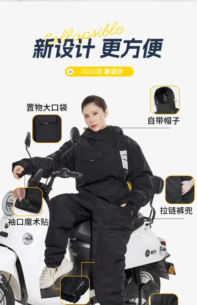 Chaqueta cortavientos para motocicleta, con piernas divididas, para montar a horcajadas, cálida, para esquiar, para invierno, gruesa, para montar en bicicleta eléctrica.