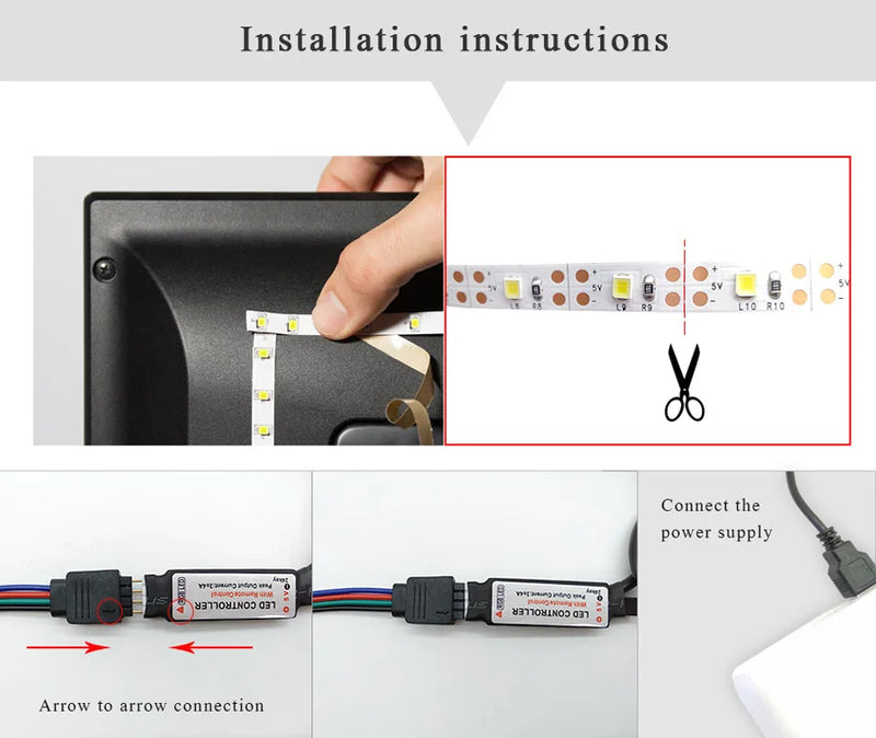 Tira de luces LED RGB USB 5050 de 5 V, 5 m y 10 m, con Wifi y Bluetooth, para pared de habitación de niños y cocina