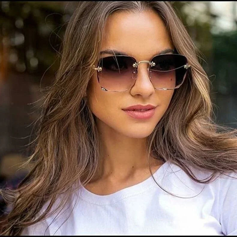 Large Frame Square Sunglasses Rimless UV Protection Fashion Sunglasses Gradient Two-color Eyewear 2024 New lentes de sol mujer