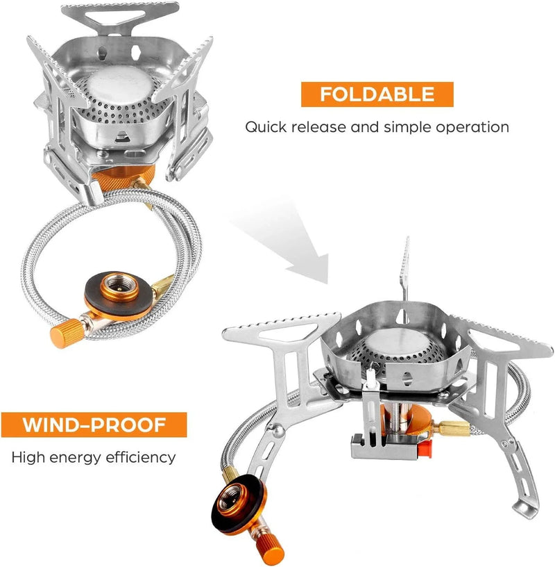 Estufa de gas para campamento a prueba de viento de 3800 W con adaptador para bidón de combustible, quemador plegable portátil para mochileros al aire libre, senderismo, picnic