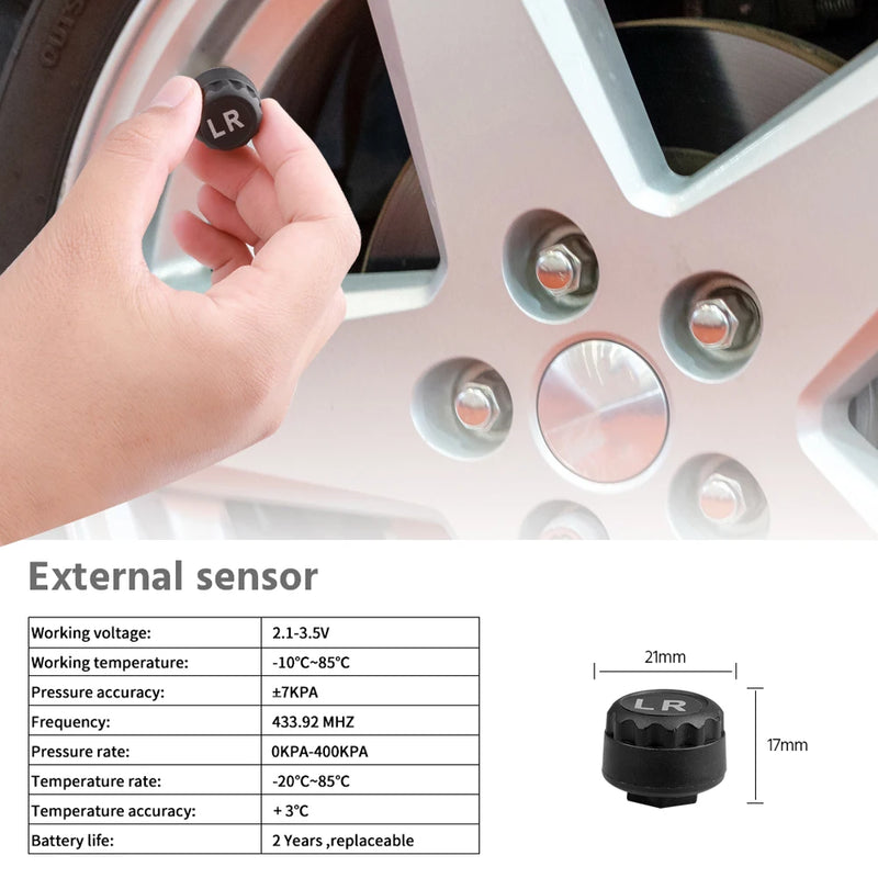 Solar Power Car Tire Pressure Alarm Digital Display Auto Smart TPMS Tyre Pressure Monitor System Temperature Warning Sensor