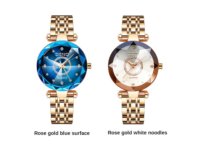 Reloj de pulsera de oro rosa de lujo para mujer SENO Ocean Star 2024, reloj de pulsera de cristal para mujer, reloj femenino