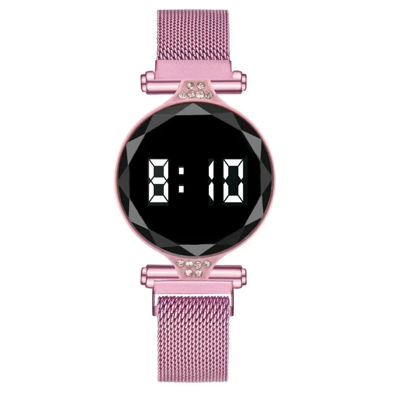 Reloj LED de lujo para mujer, pulsera magnética, relojes de oro rosa, relojes digitales de cuarzo para mujer, reloj femenino