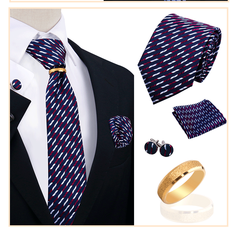 Corbatas para hombre con juego de broches y anillos, diseño de marca, corbatas, pañuelos, gemelos, regalos para bodas y fiestas, accesorios para hombre