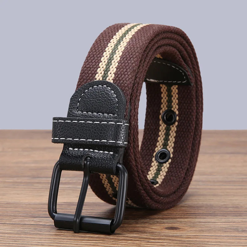 Fashion Perforated Knitted Canvas Belt for Men Jeans Clothing Accessories Sports Military Tactical Mens Belts for Student 2024