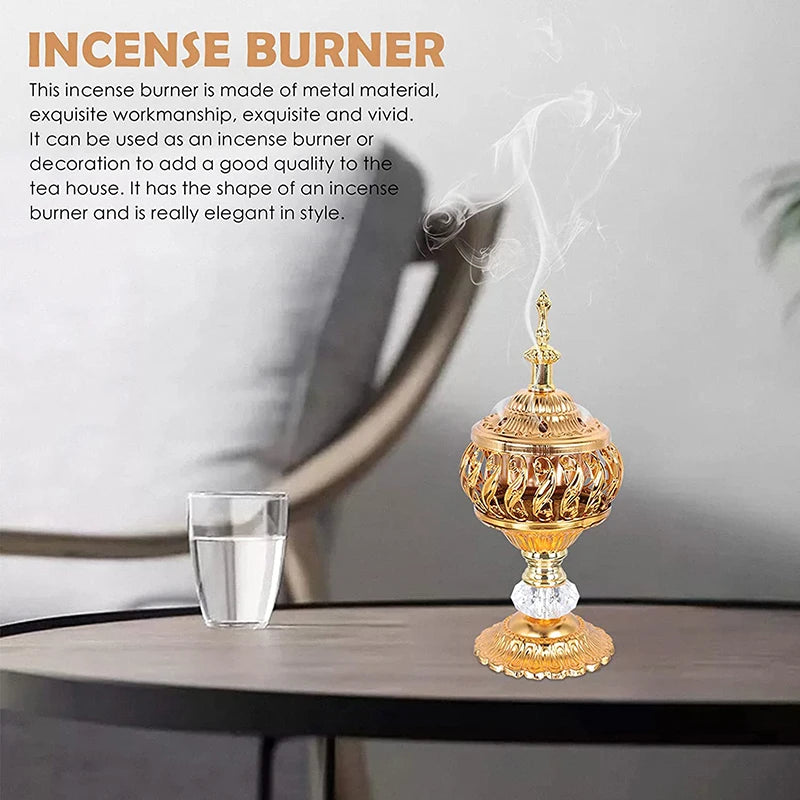 Incense Burner Holder Metal Censer Cone Arabian Stick Frankincense Vintage Bakhoor Coil Ash Catcher Iron Aromatherapy Fragrance