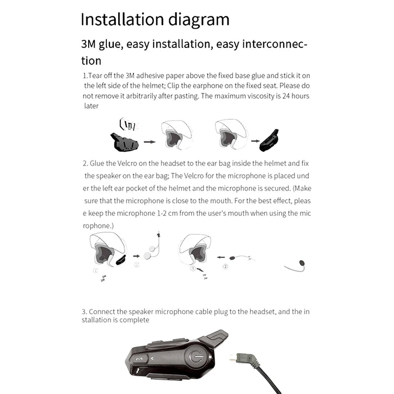 E1 Bluetooth Intercom Motorcycle helmet bluetooth headset intercomunicador Moto Interphone Headset Wireless For 2 Rider 1000M