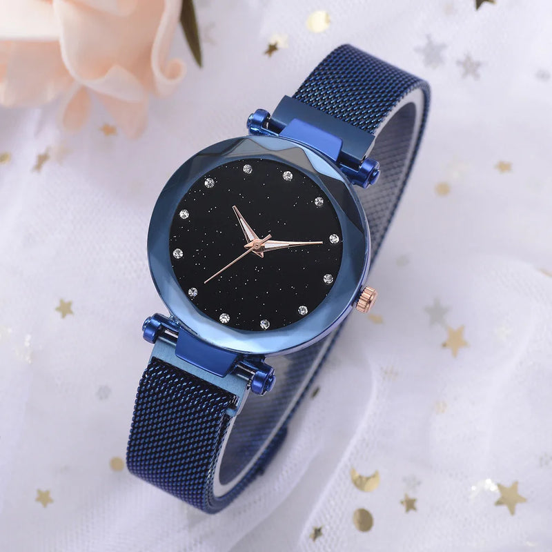 Relojes de lujo con cielo estrellado para mujer, pulsera de diamantes de imitación, reloj de cuarzo para mujer, reloj de pulsera con hebilla magnética de acero fino, reloj para mujer