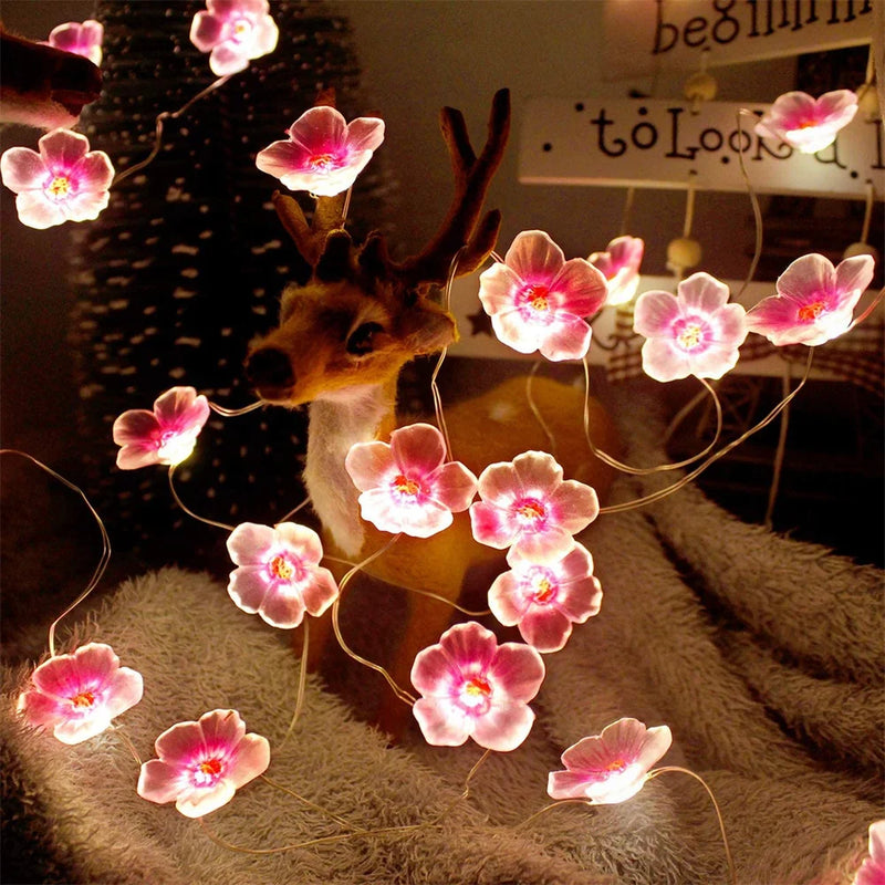 3M 30LEDS Cherry Blossom Fairy String Lights Pink Flower String Lamps Battery Powered For Outdoor Christmas Garland Decoration