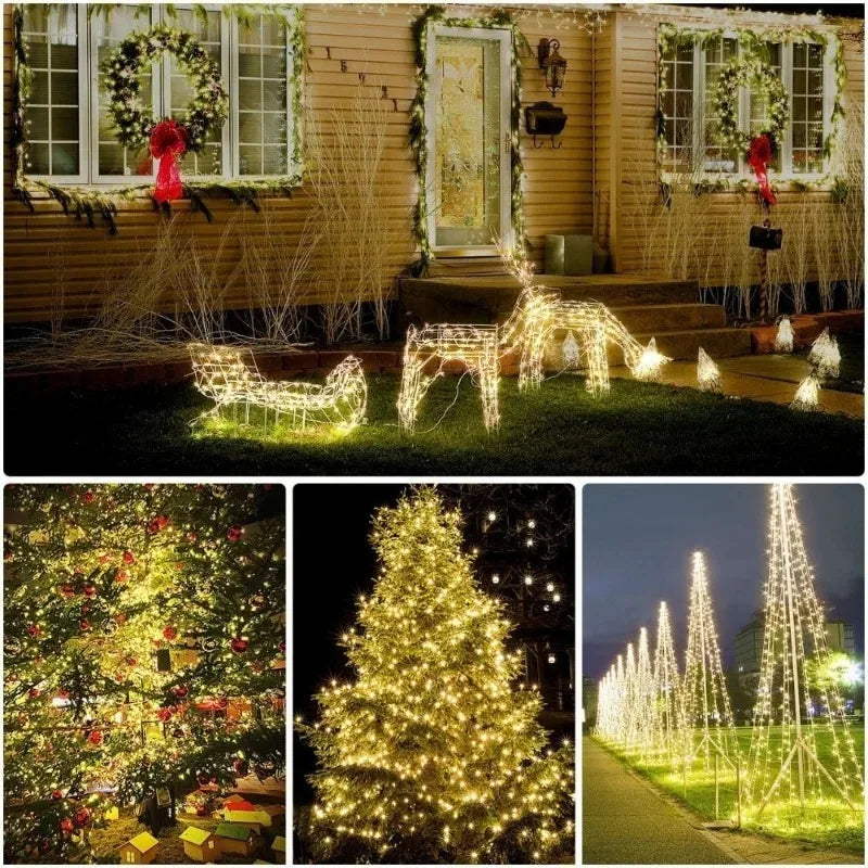 Solar LED Light String Christmas Camping Atmosphere Decoration Light Waterproof Copper Wire Light Socket Ground Installation