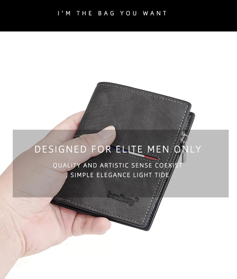 2024 Fashion PU Leather Men's Wallet Short Zipper Card Holder Simple Slim Coin Pocket Leisure Short Wallet