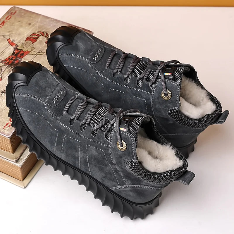 Men Casual Snow Boots lace up high top plush Warm Winter Shoes Men Hiking Boots Outdoor fashion Sneakers Man cotton shoes