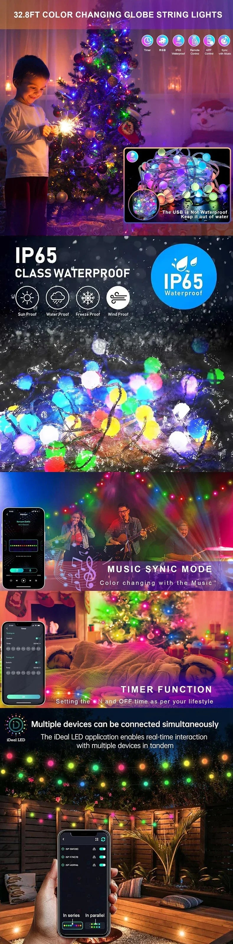 Smart LED Lighting Strings Bluetooth APP Remote Control RGBIC Fairy Lights Waterproof USB Dream Color Light DIY Christmas Tree