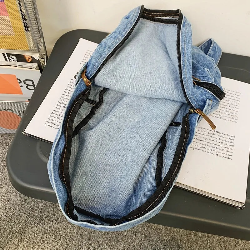 Mochilas de moda de mezclilla para la escuela, tendencia para estudiantes, bolsa de jeans, múltiples bolsillos, mochila de gran capacidad, mochila escolar femenina 2023