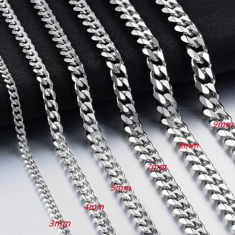 316 Stainless Steel Chain 3mm To 9mm Steel Cuban Men's Chain Stainless Steel Man Necklace Waterproof Jewelry Wholesale