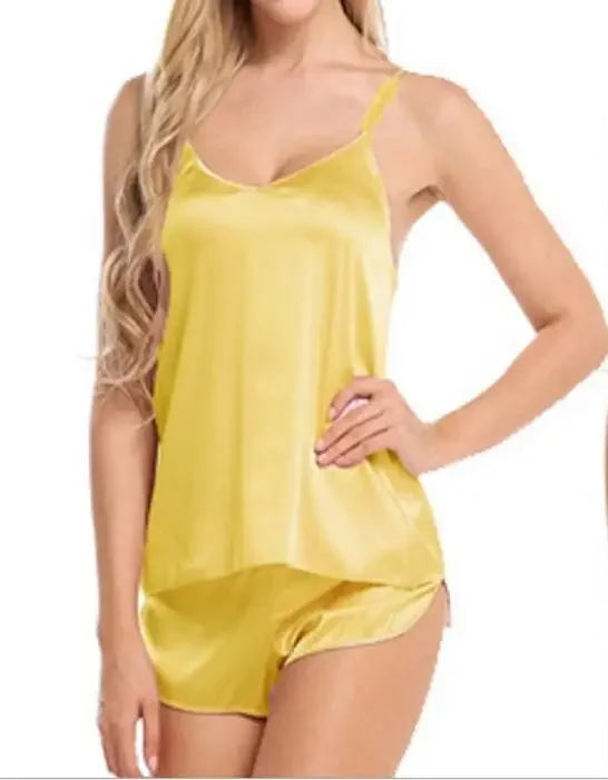 Conjuntos de pijamas sexys para mujer, ropa de dormir para mujer, tops sin mangas con tirantes finos y pantalones cortos, traje de casa, ropa de dormir de verano con cuello en V para mujer