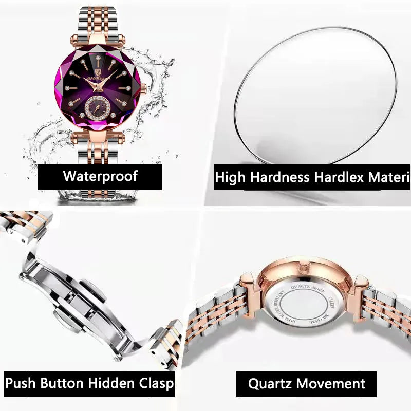 POEDAGAR Reloj de pulsera de lujo para mujer, elegante reloj de acero inoxidable resistente al agua para damas, relojes de cuarzo con diamantes para mujer, Reloj